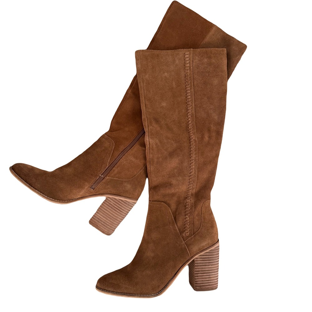 Steve Madden Roxana Brown Suede Knee High Block Heel Boots Size 8.5 Western Boho